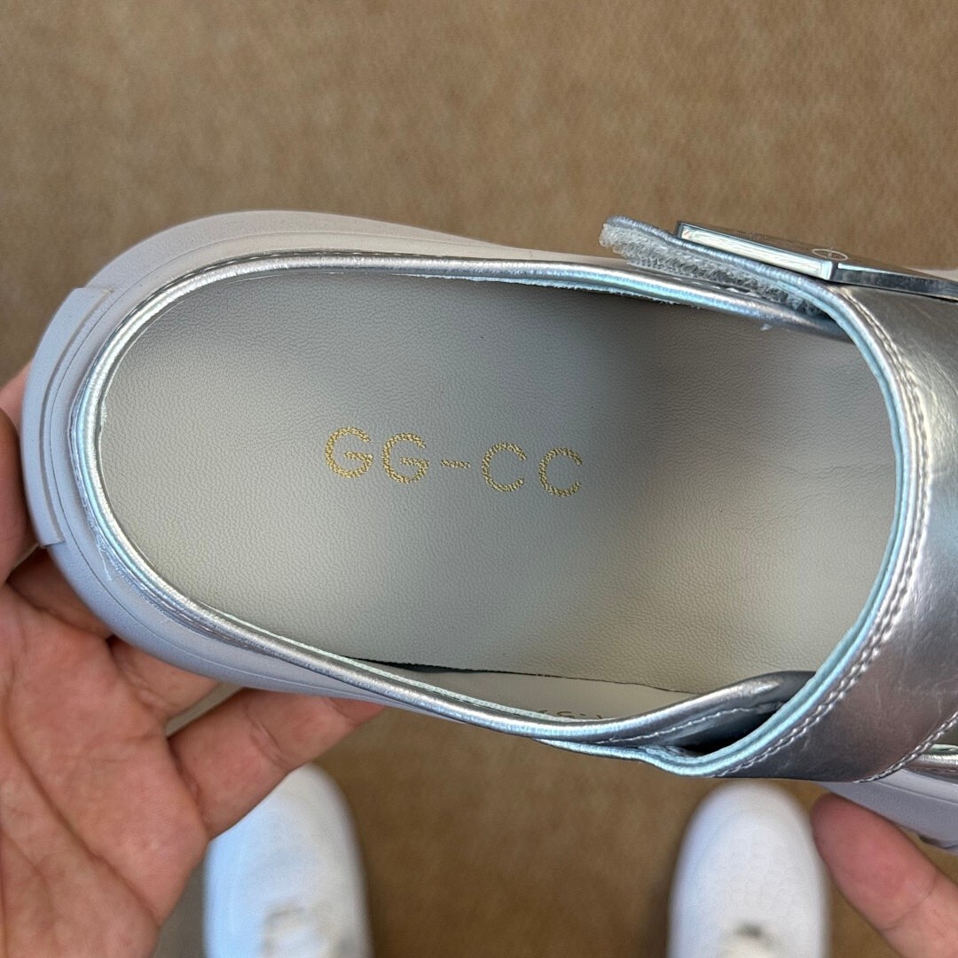 GCDS Metallic Silver Mary Jane Platform Mules - Image 3