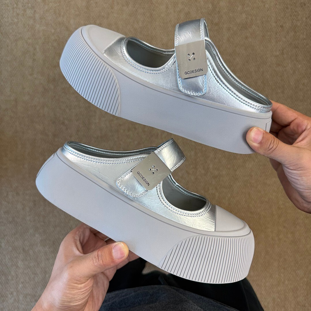 GCDS Metallic Silver Mary Jane Platform Mules - Image 8