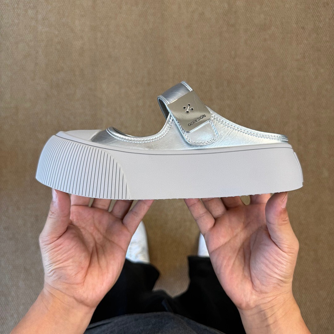 GCDS Metallic Silver Mary Jane Platform Mules - Image 9