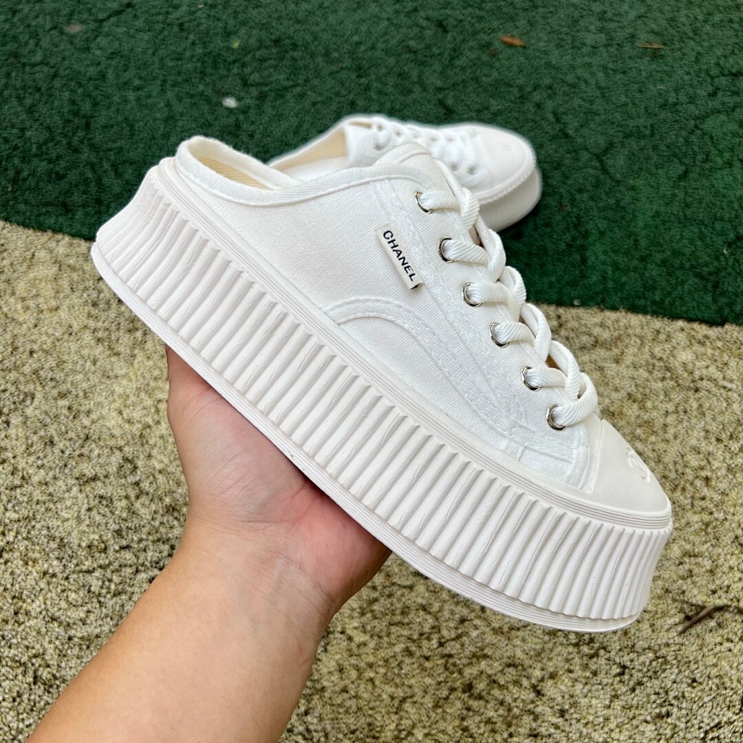 CHANEL Canvas Platform Mules G39540 - Image 9