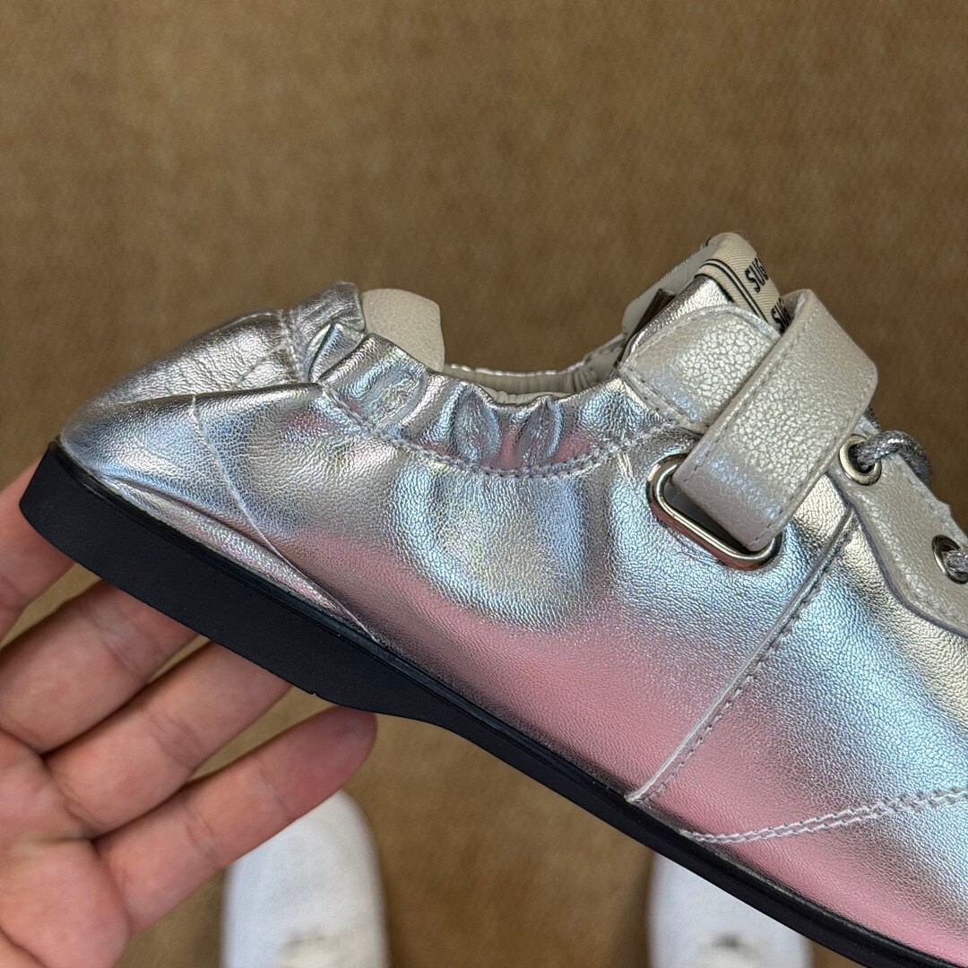 Women's Silver Metallic Flat Shoes with Chrome Toe Cap, Elasticated Heel, and Instep Strap - Image 3