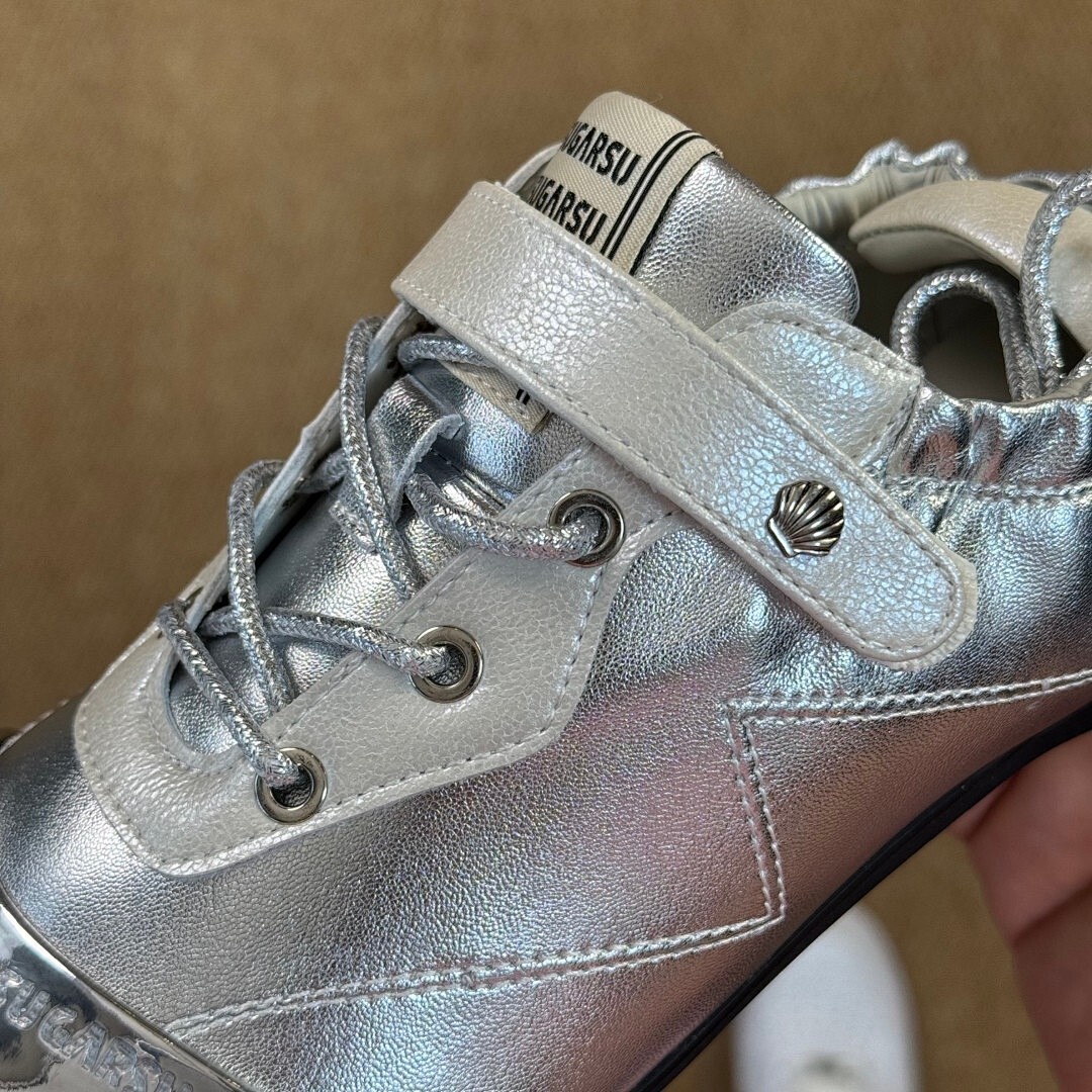 Women's Silver Metallic Flat Shoes with Chrome Toe Cap, Elasticated Heel, and Instep Strap - Image 4