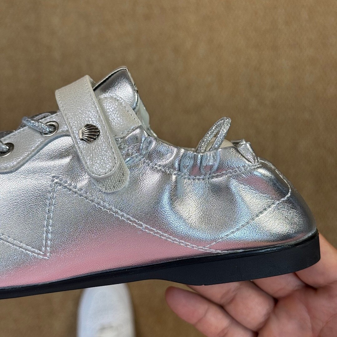 Women's Silver Metallic Flat Shoes with Chrome Toe Cap, Elasticated Heel, and Instep Strap - Image 5