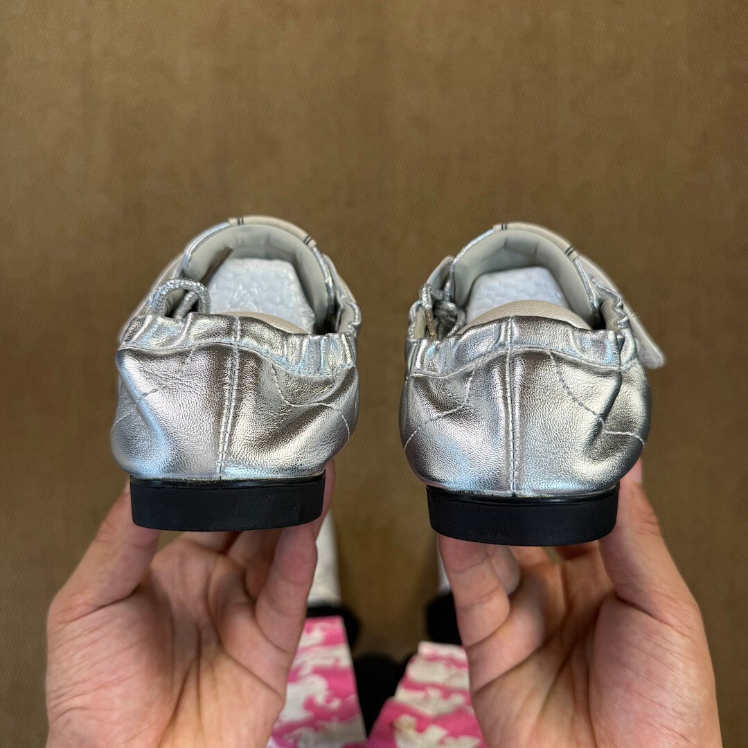 Women's Silver Metallic Flat Shoes with Chrome Toe Cap, Elasticated Heel, and Instep Strap - Image 6