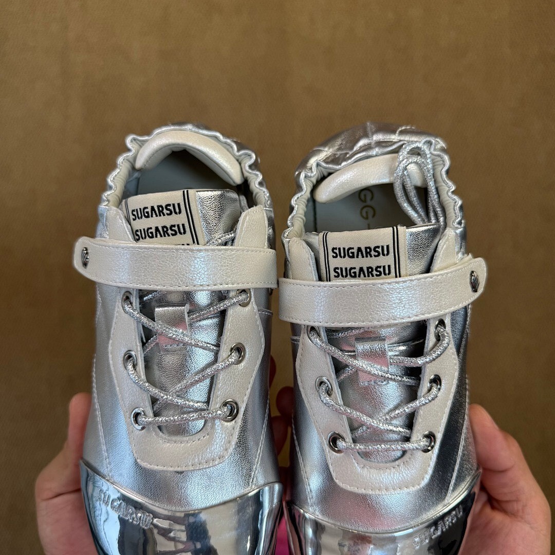 Women's Silver Metallic Flat Shoes with Chrome Toe Cap, Elasticated Heel, and Instep Strap - Image 7