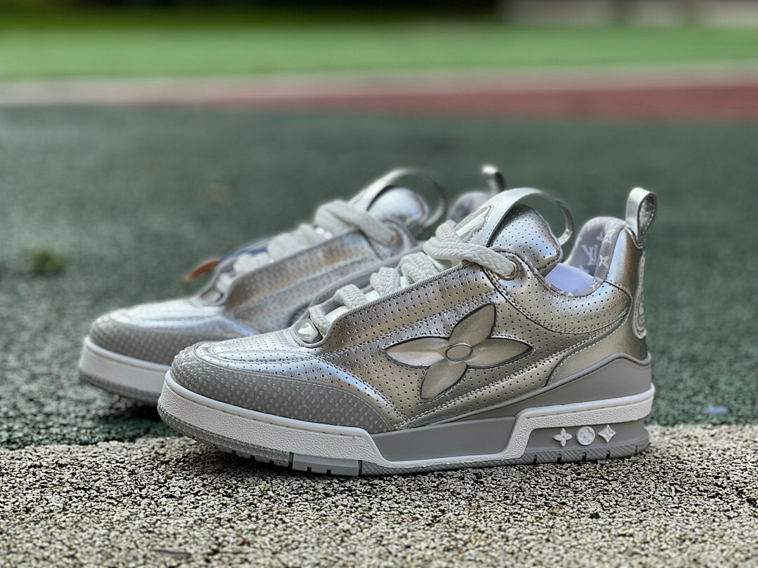 Louis Vuitton LV Trainer Low Top Sneaker Silver Perforated Calf Leather M20721