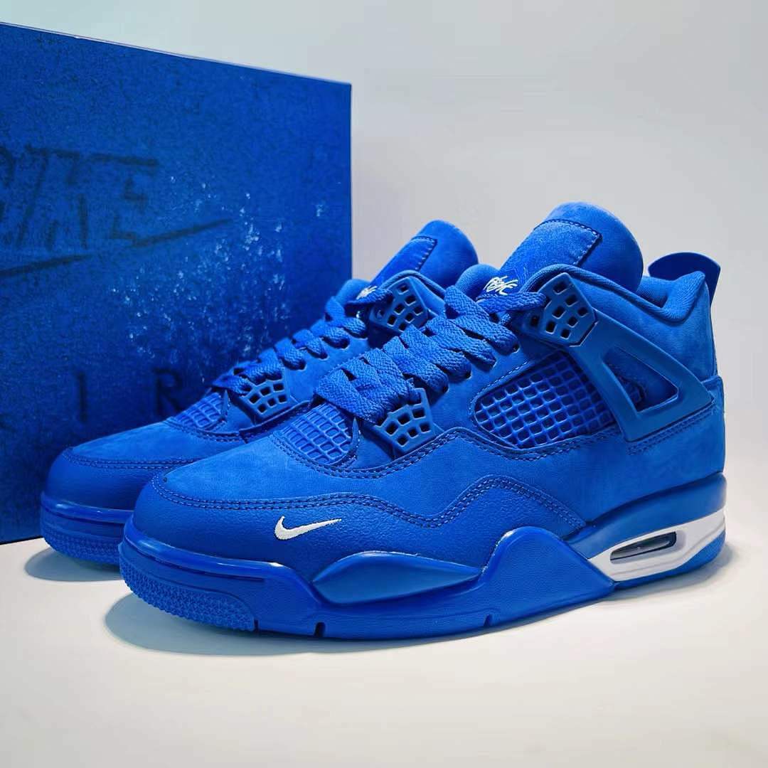 Air Jordan 4 Retro Royal Blue Suede Mini Swoosh Sneakers