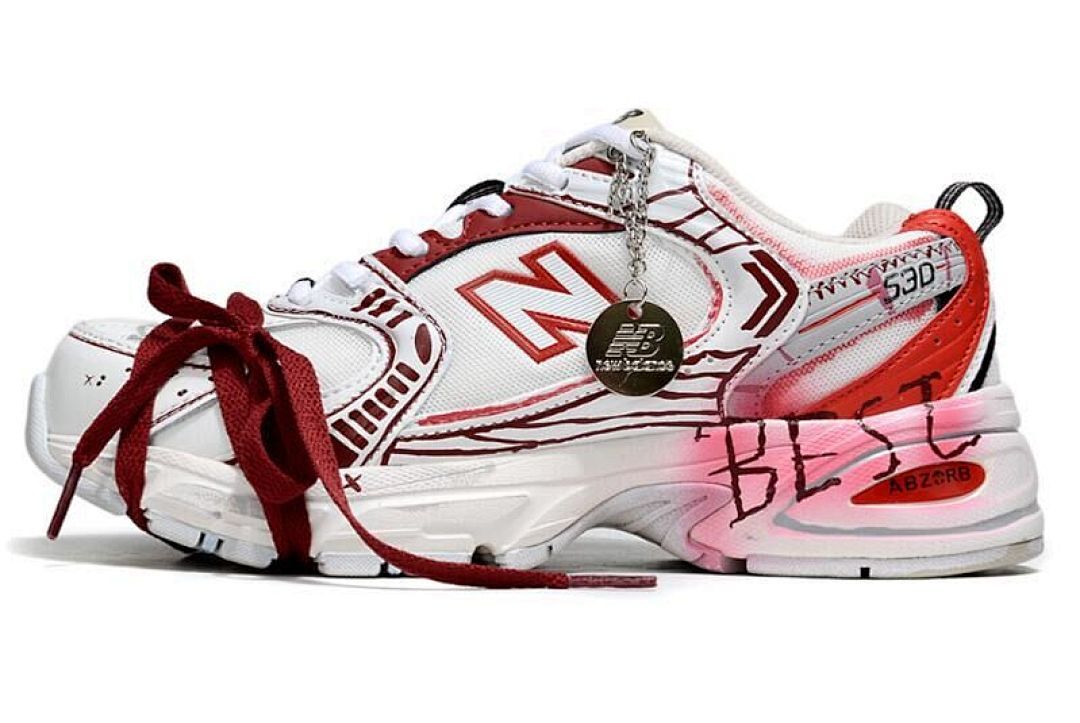 New Balance 530 White Red Custom 'BEST' Graffiti Hand-Painted Y2K Retro Running Lifestyle Sneakers MR530CC