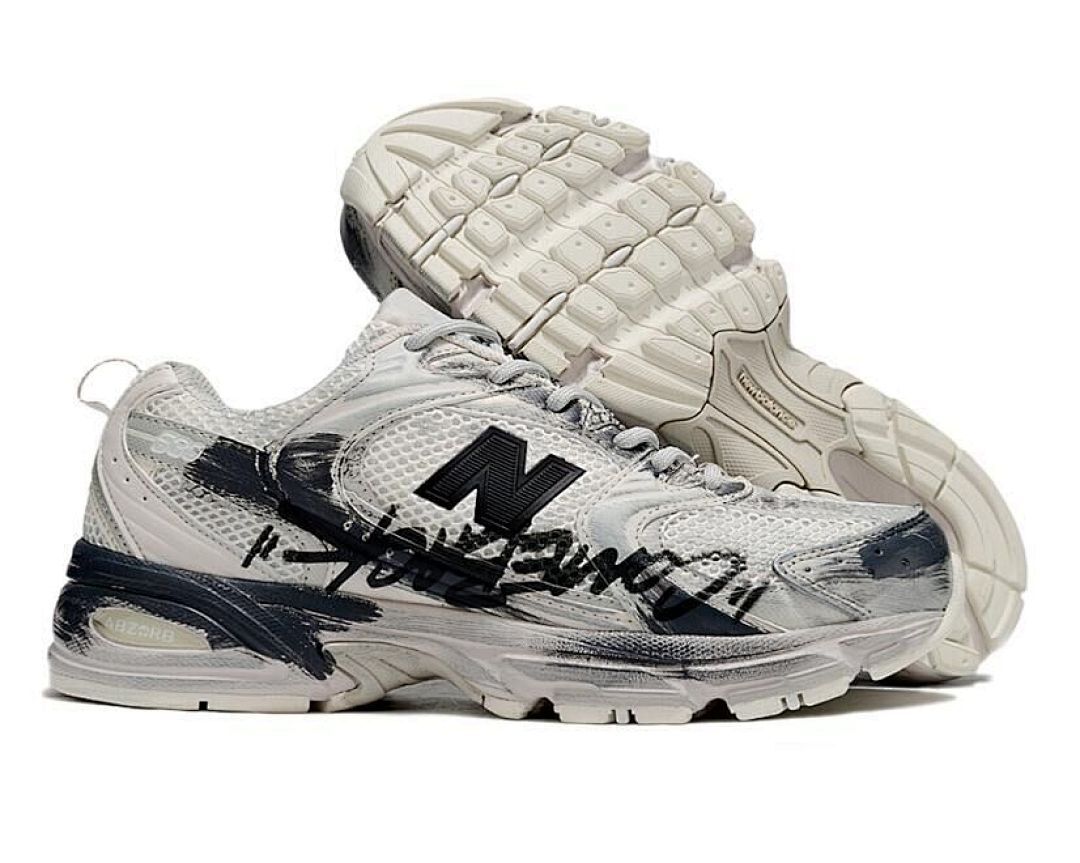 New Balance 530 'You Burn' White Black Painted Graffiti Lifestyle Sneakers Men's Women's