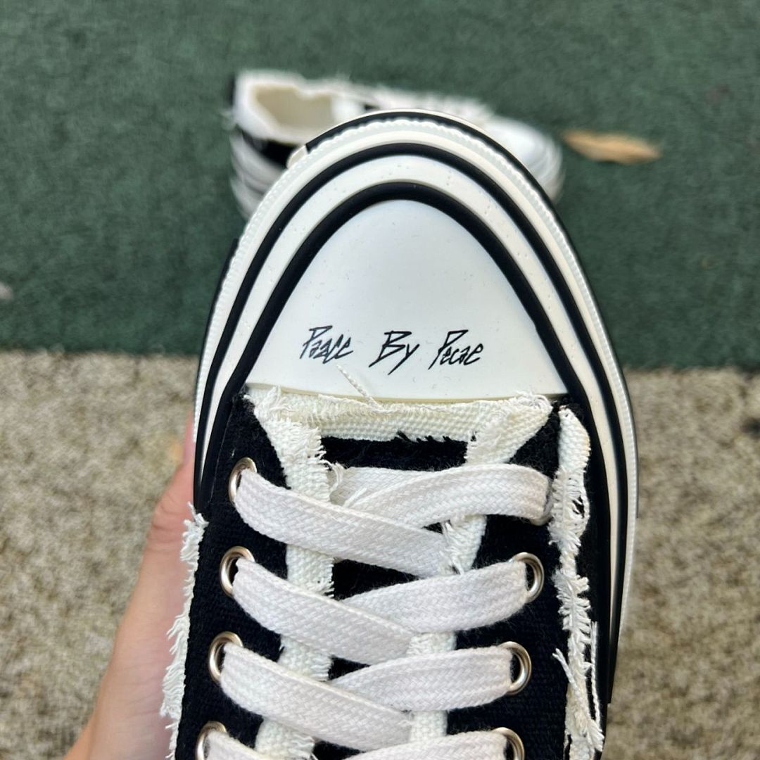 XVS XVSESLSR Platform Deconstructed Raw Edge Black Canvas Low Top Sneakers - Image 4