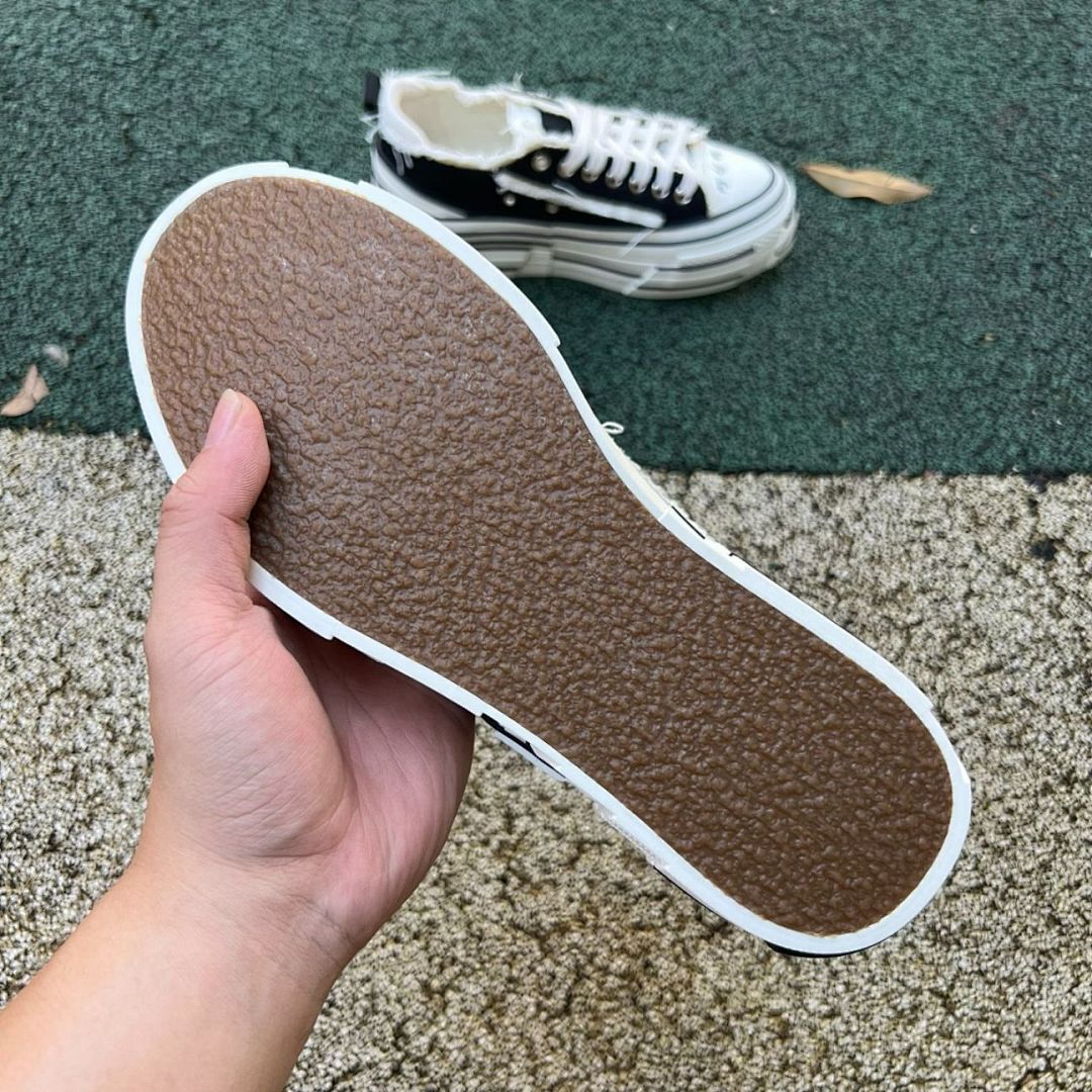 XVS XVSESLSR Platform Deconstructed Raw Edge Black Canvas Low Top Sneakers - Image 6