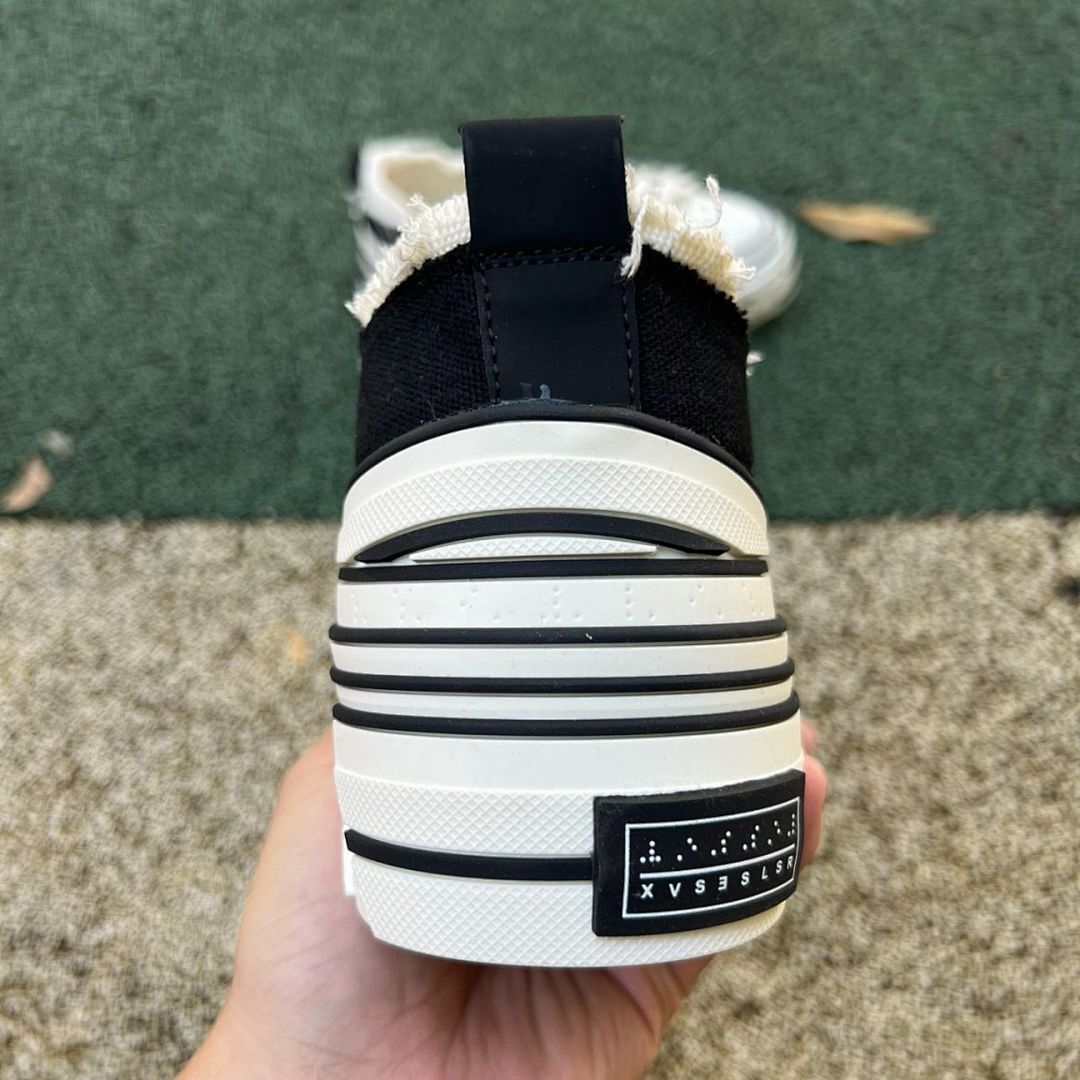 XVS XVSESLSR Platform Deconstructed Raw Edge Black Canvas Low Top Sneakers - Image 8