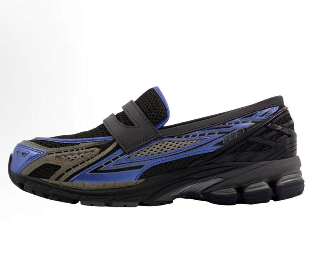 Men's Black Blue Grey Slip-On Athletic Loafer with Velcro Strap - 190F