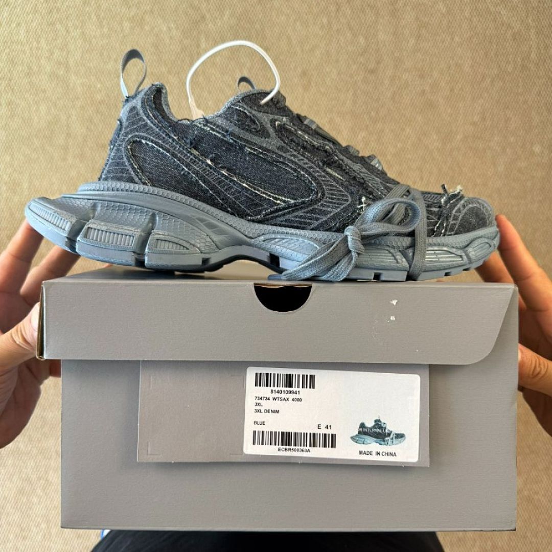 Balenciaga 3XL Trainer distressed denim sneakers 777649 W3XL1 4969 - Image 3