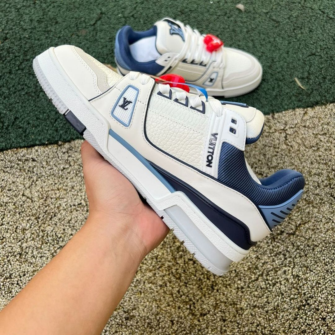 LV Trainer Sneaker Ecru and Blue 1A9ZFN - Image 7
