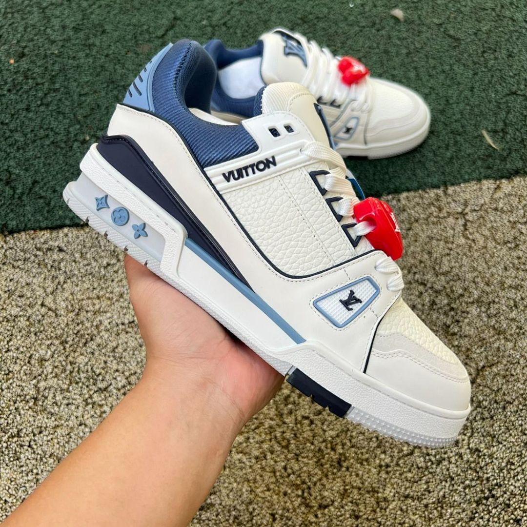 LV Trainer Sneaker Ecru and Blue 1A9ZFN - Image 9