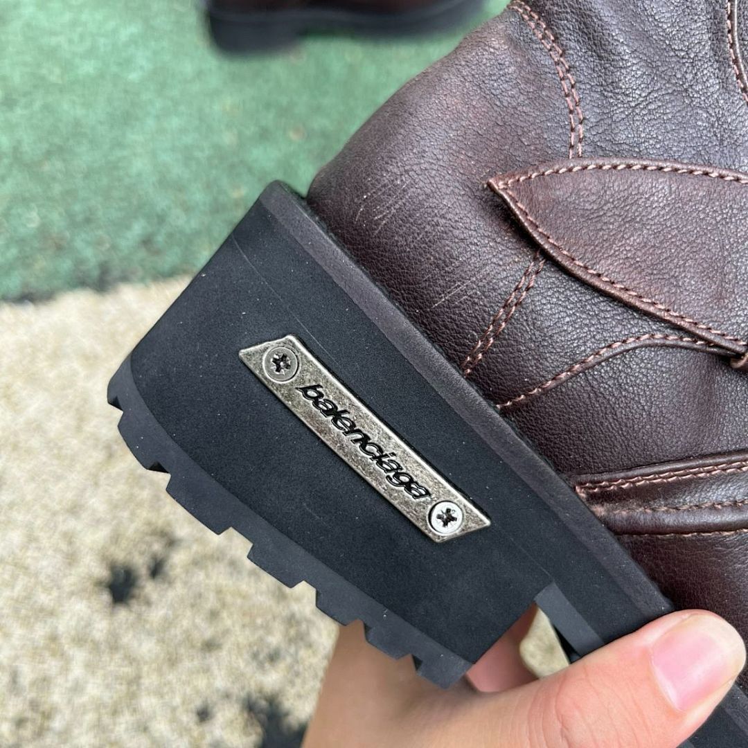 Balenciaga Leather Biker Boots 10 AV George V Paris Address Dark Brown - Image 3