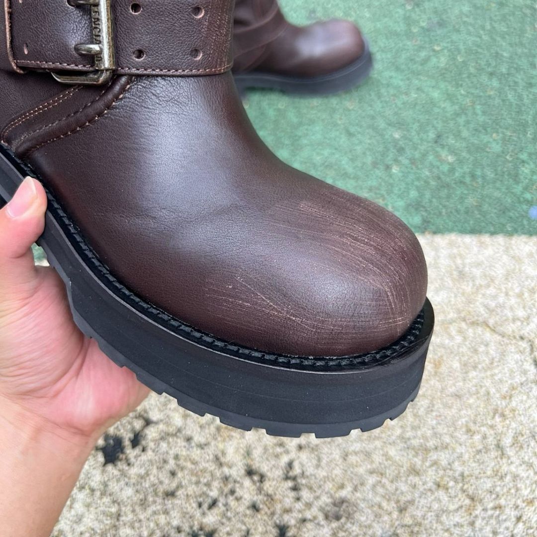 Balenciaga Leather Biker Boots 10 AV George V Paris Address Dark Brown - Image 4