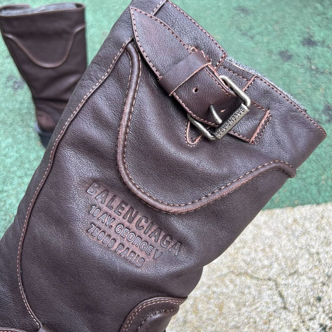 Balenciaga Leather Biker Boots 10 AV George V Paris Address Dark Brown - Image 6