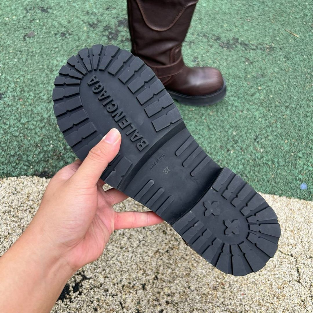 Balenciaga Leather Biker Boots 10 AV George V Paris Address Dark Brown - Image 7