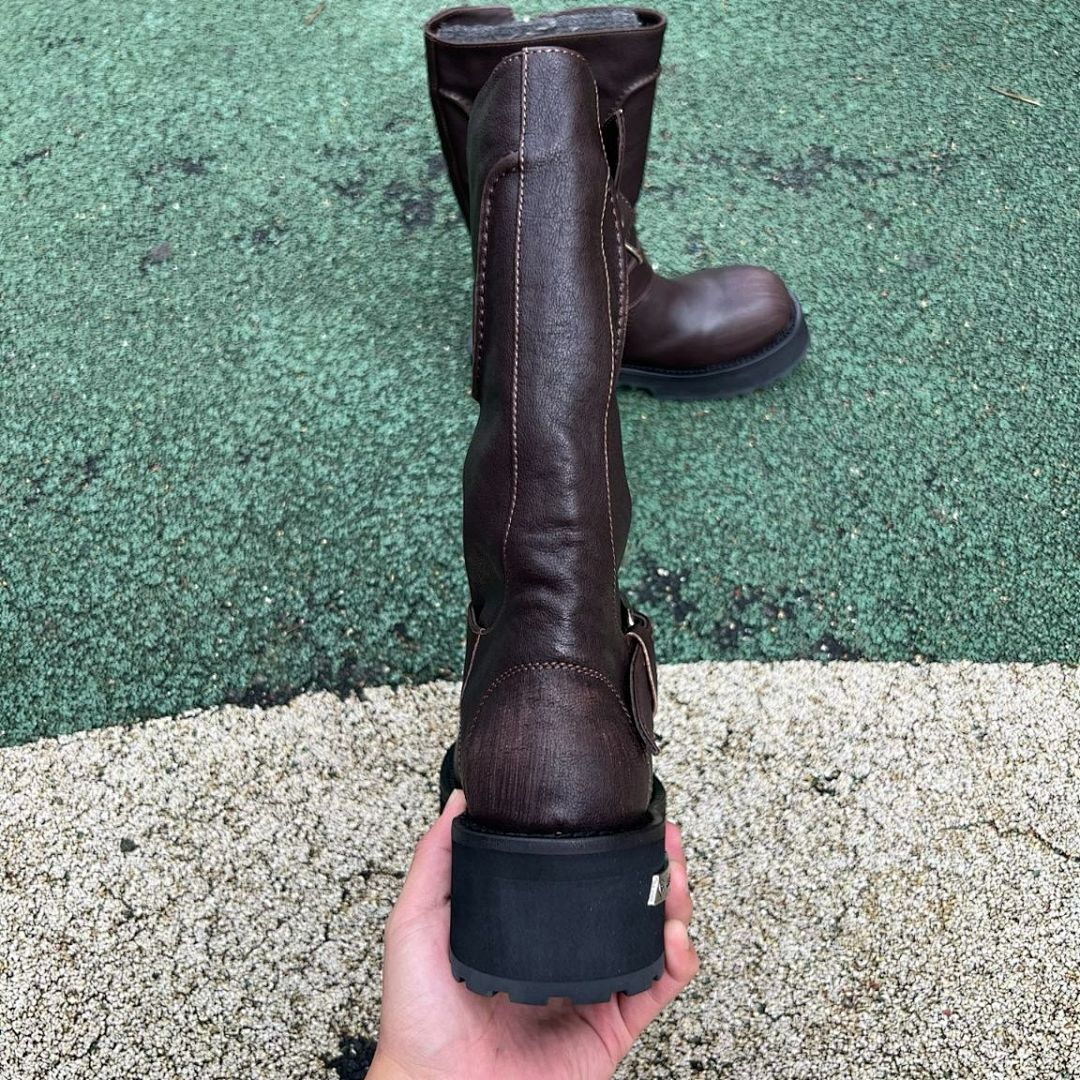 Balenciaga Leather Biker Boots 10 AV George V Paris Address Dark Brown - Image 9