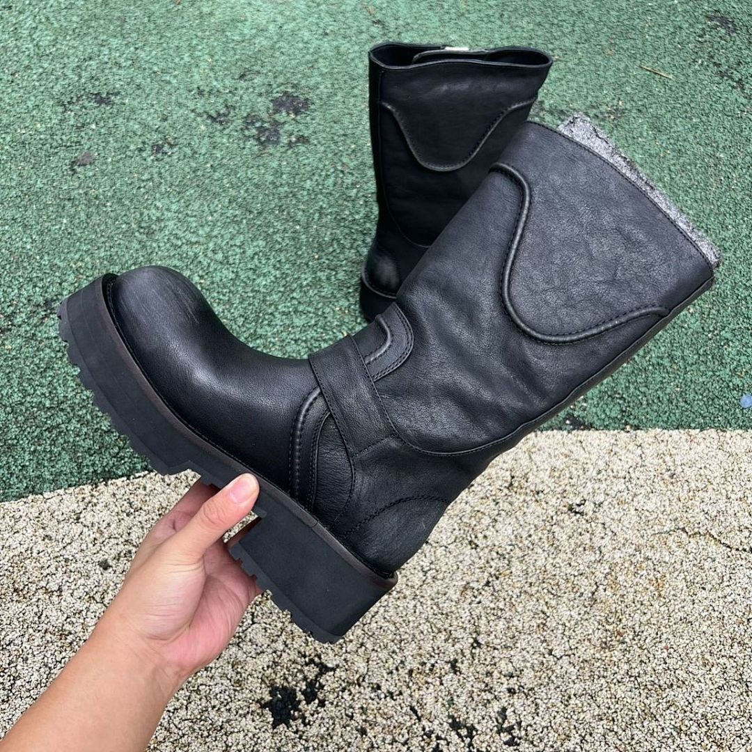 Balenciaga Black Leather Trooper Biker Boots with Embossed 10 AV. GEORGE V Paris Address - Image 8