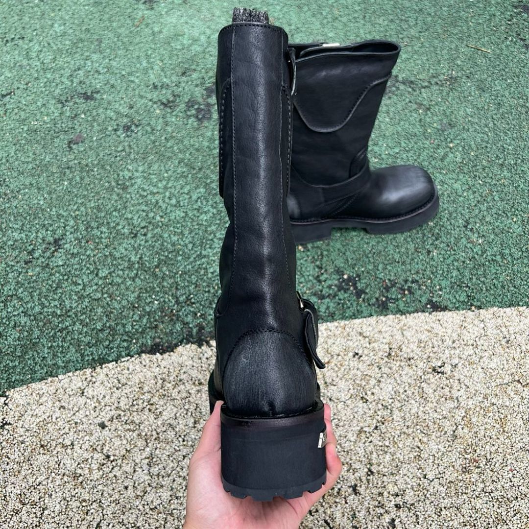 Balenciaga Black Leather Trooper Biker Boots with Embossed 10 AV. GEORGE V Paris Address - Image 9