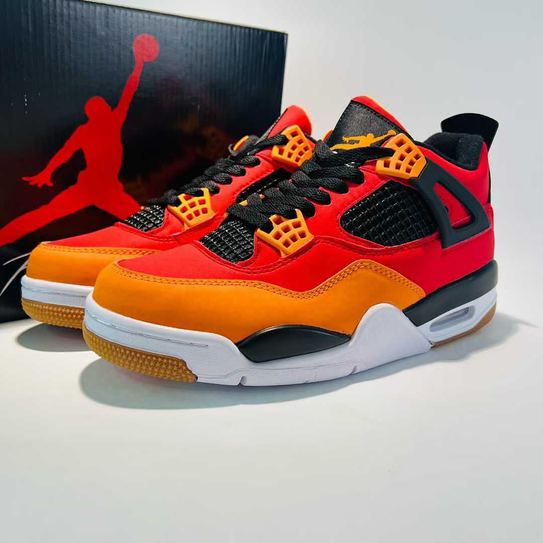 Air Jordan 4 Retro Red Orange Black Gum Sole Sneakers