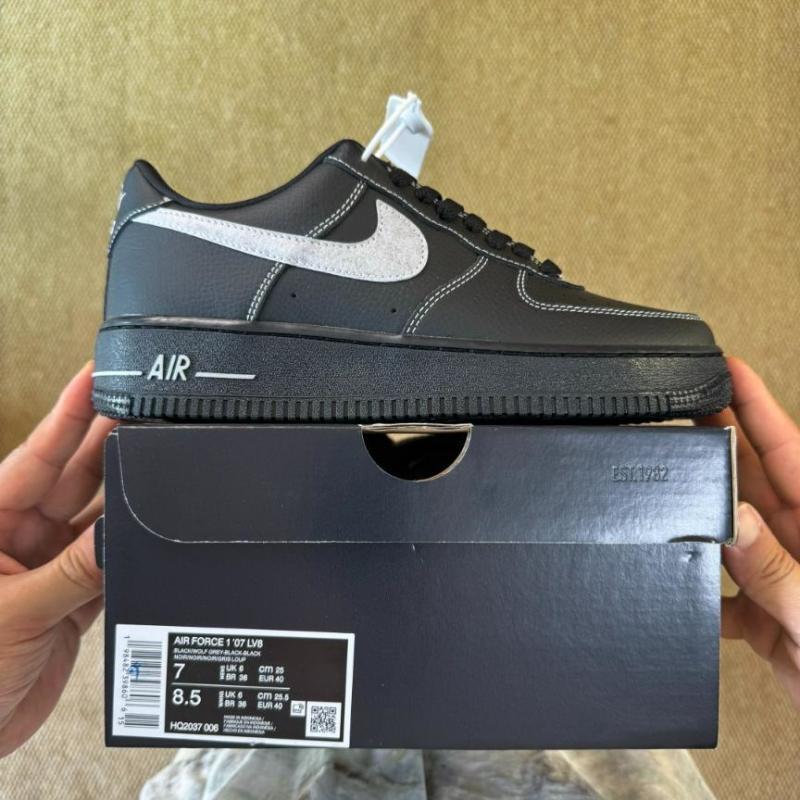 Nike Air Force 1 '07 LV8 "Contrast Stitch" Black/Grey Fog/White CT2302-002 - Image 3