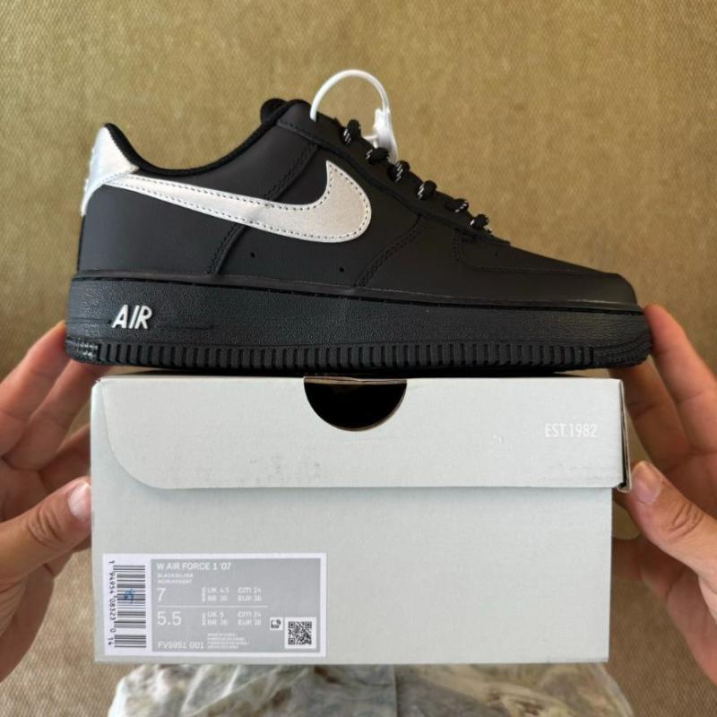 Nike Air Force 1 '07 LV8 Black Metallic Silver White CW7577-001 - Image 3
