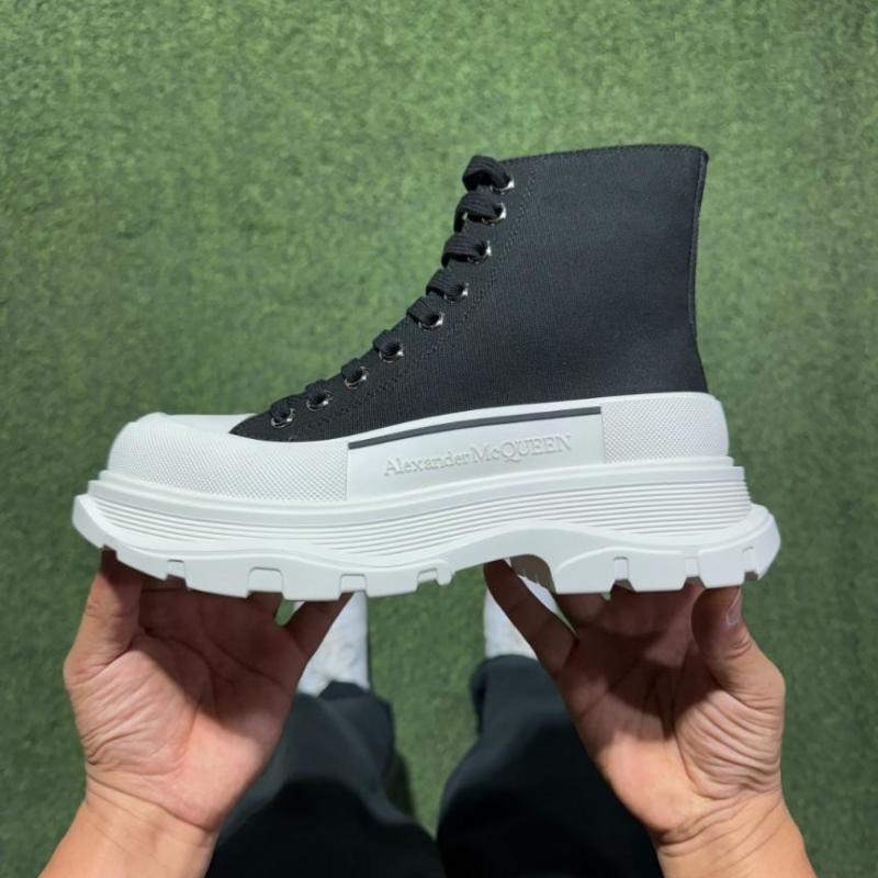 Alexander McQueen Tread Slick Boot Black Canvas White Sole