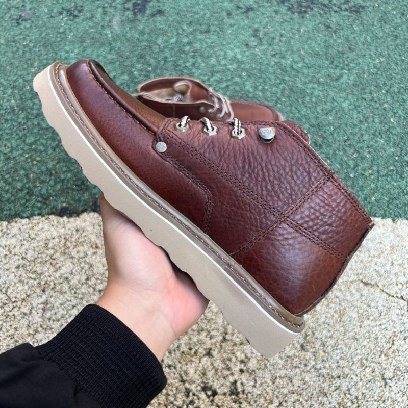 Caterpillar Men's Founder Moc Toe Chukka Boots Brown Leather - Image 7