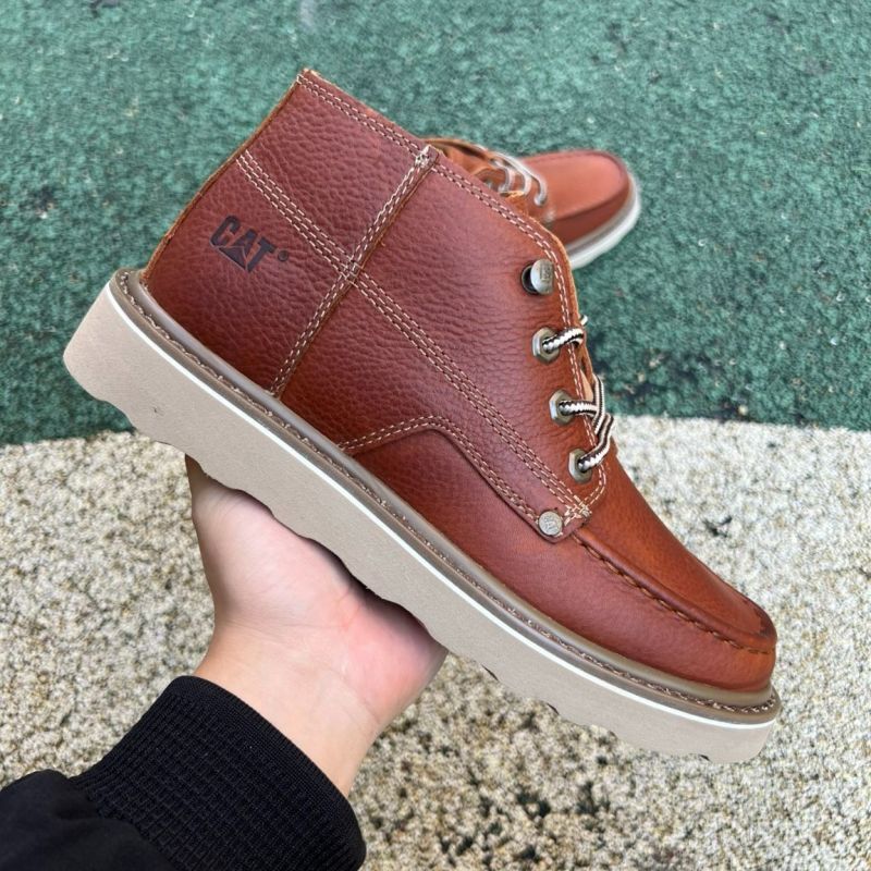 Caterpillar Men's Brown Leather Moc Toe Chukka Boots - Image 9