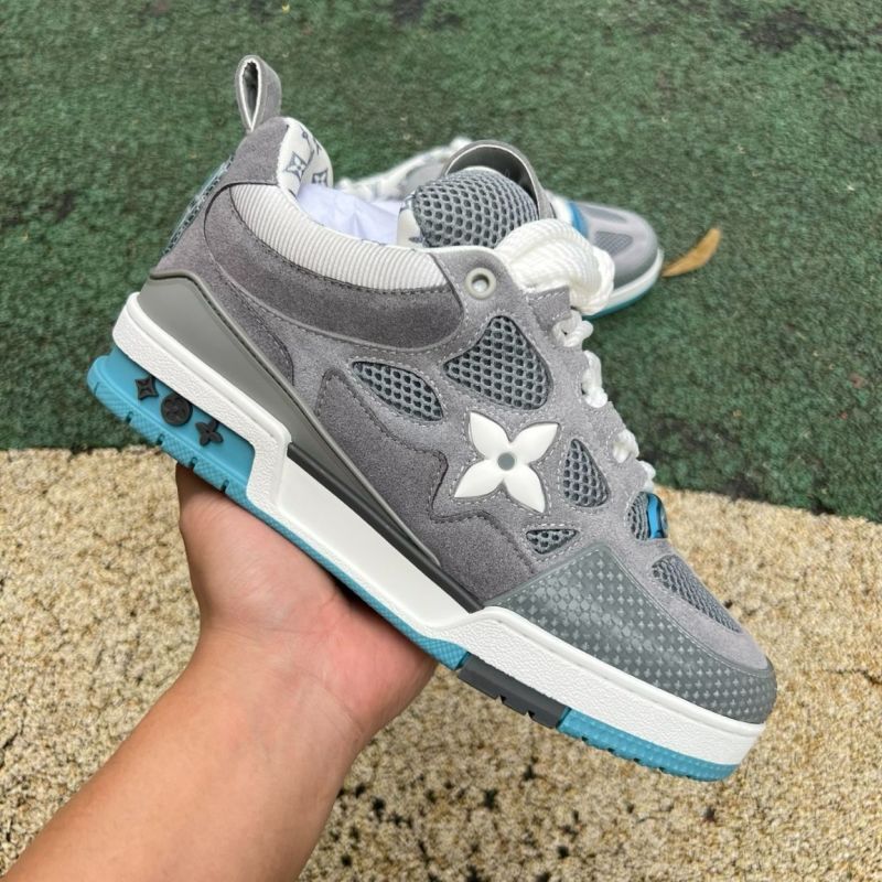 Louis Vuitton LV Trainer Sneaker Grey White Light Blue - Image 9