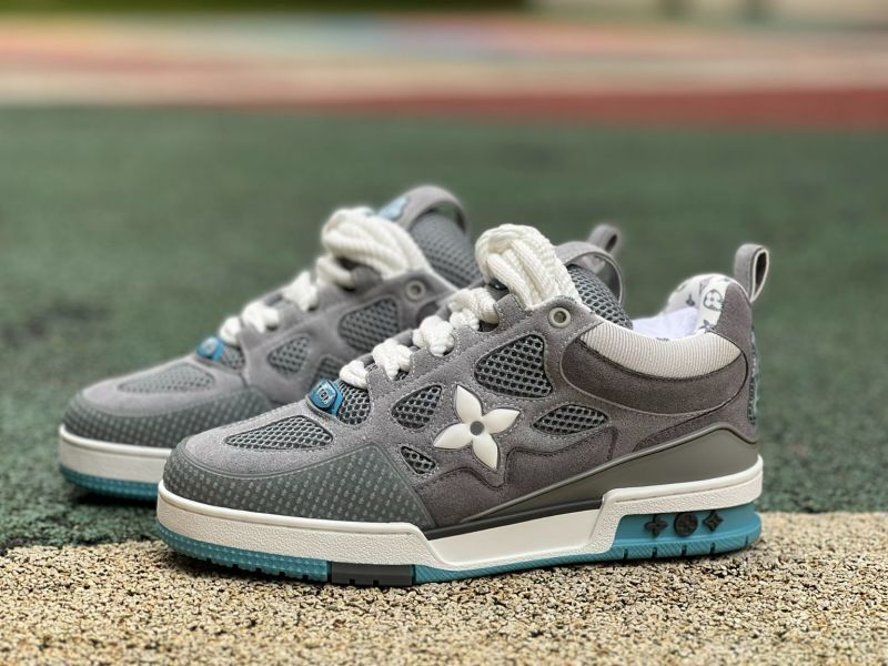 Louis Vuitton LV Trainer Sneaker Grey White Light Blue - Image 10