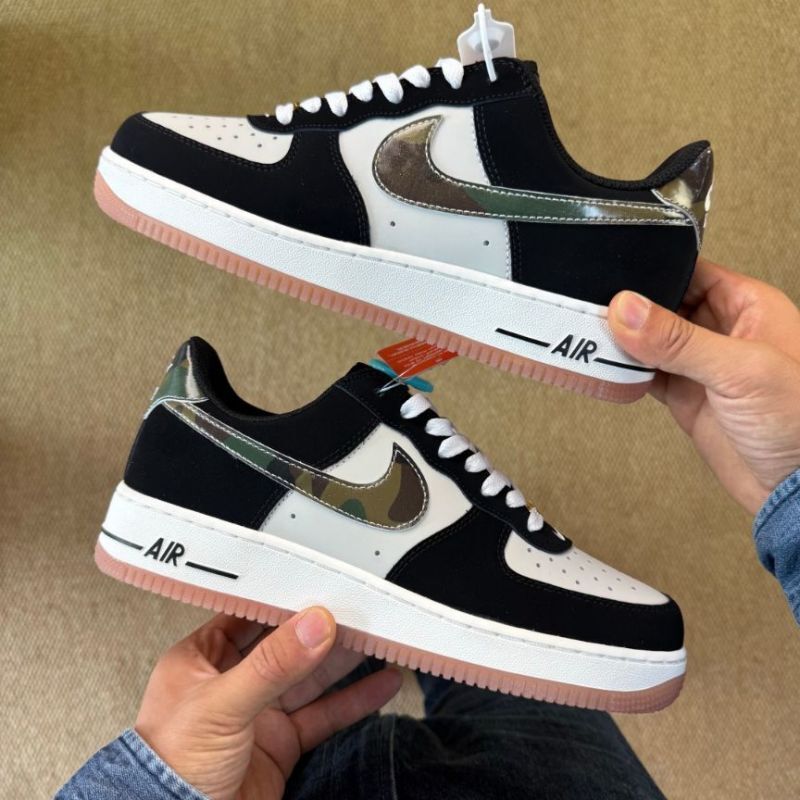 Nike Air Force 1 Low Black Sail Metallic Bronze Camo Heel Pink Gum Sole - Image 6