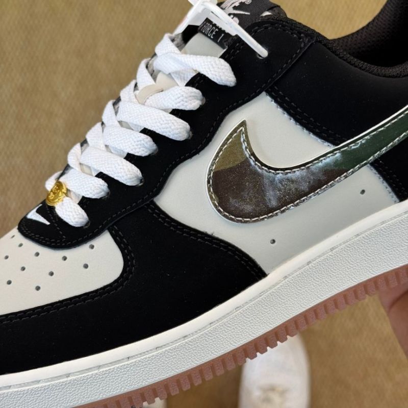 Nike Air Force 1 Low Black Sail Metallic Bronze Camo Heel Pink Gum Sole - Image 7