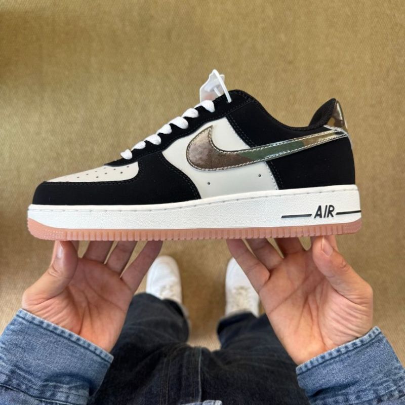 Nike Air Force 1 Low Black Sail Metallic Bronze Camo Heel Pink Gum Sole - Image 9