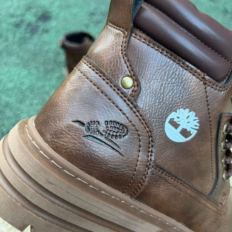 Timberland Men's Brown Leather Padded Collar Lace-Up Boots - Image 3