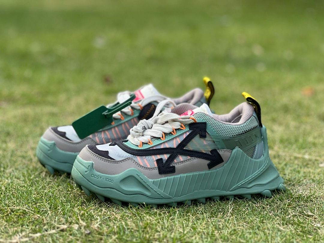 Off-White ODSY-1000 Mint Green Grey Black Chunky Trail Running Sneakers