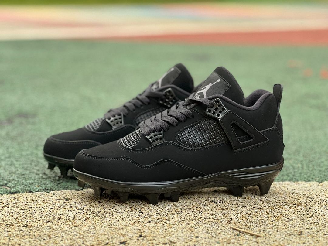 Nike Air Jordan 4 Retro Cleats Triple Black Men's Baseball Football Spikes