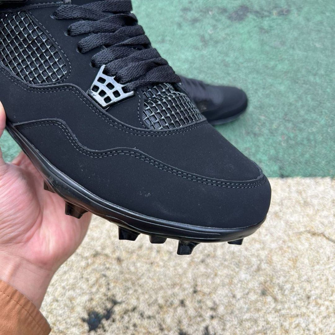 Nike Air Jordan 4 Retro Cleats Triple Black Men's Baseball Football Spikes - Image 3