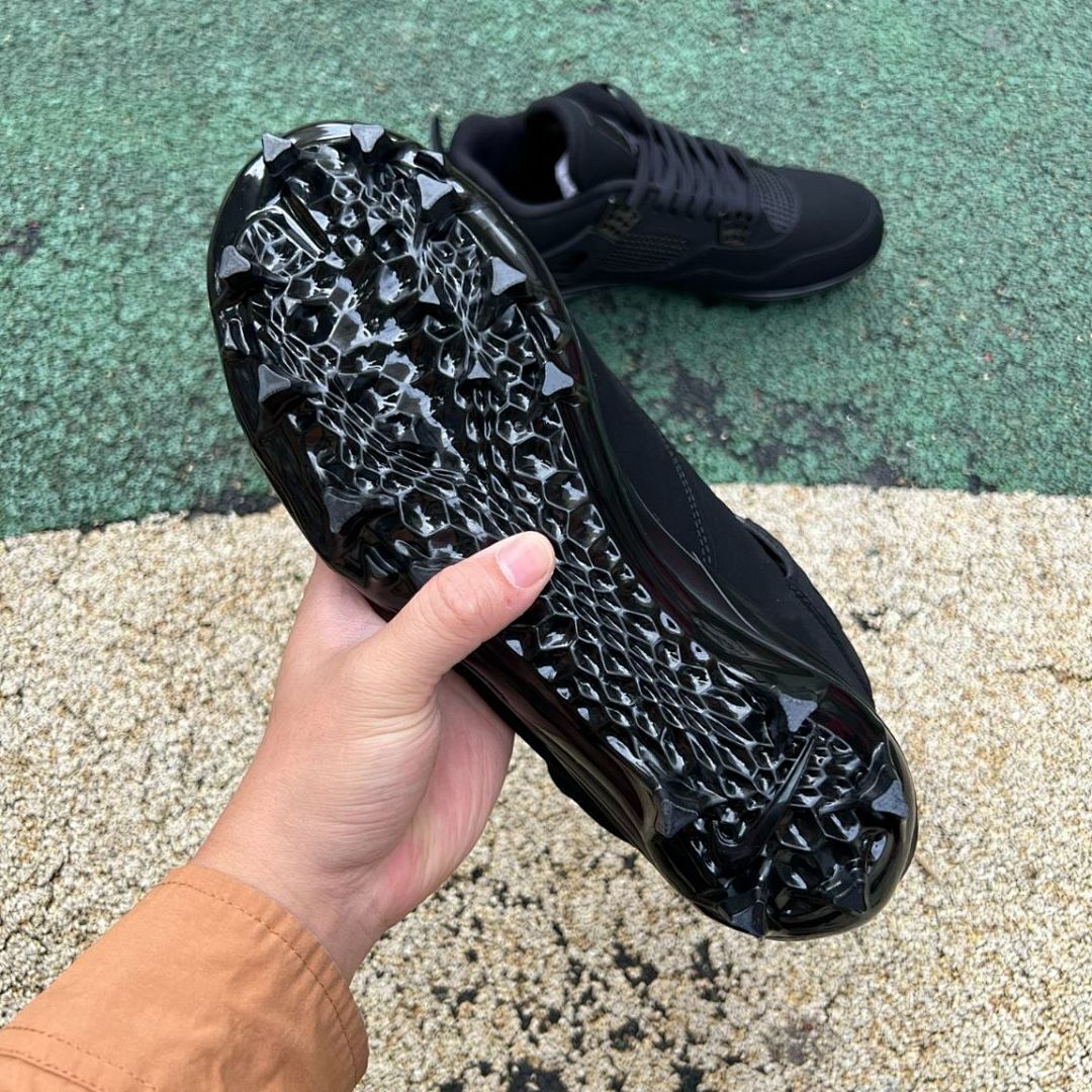 Nike Air Jordan 4 Retro Cleats Triple Black Men's Baseball Football Spikes - Image 6
