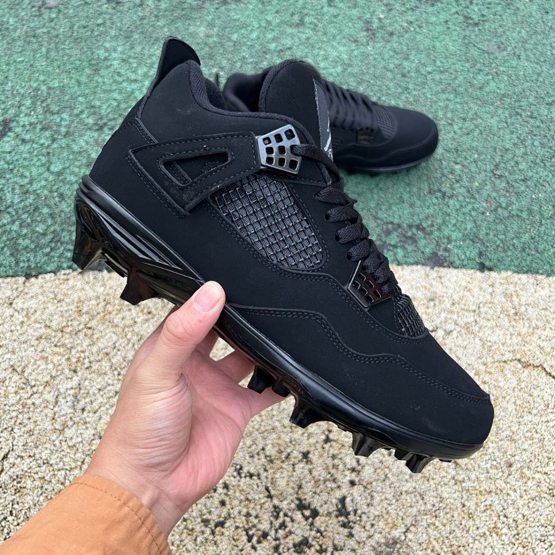 Nike Air Jordan 4 Retro Cleats Triple Black Men's Baseball Football Spikes - Image 9