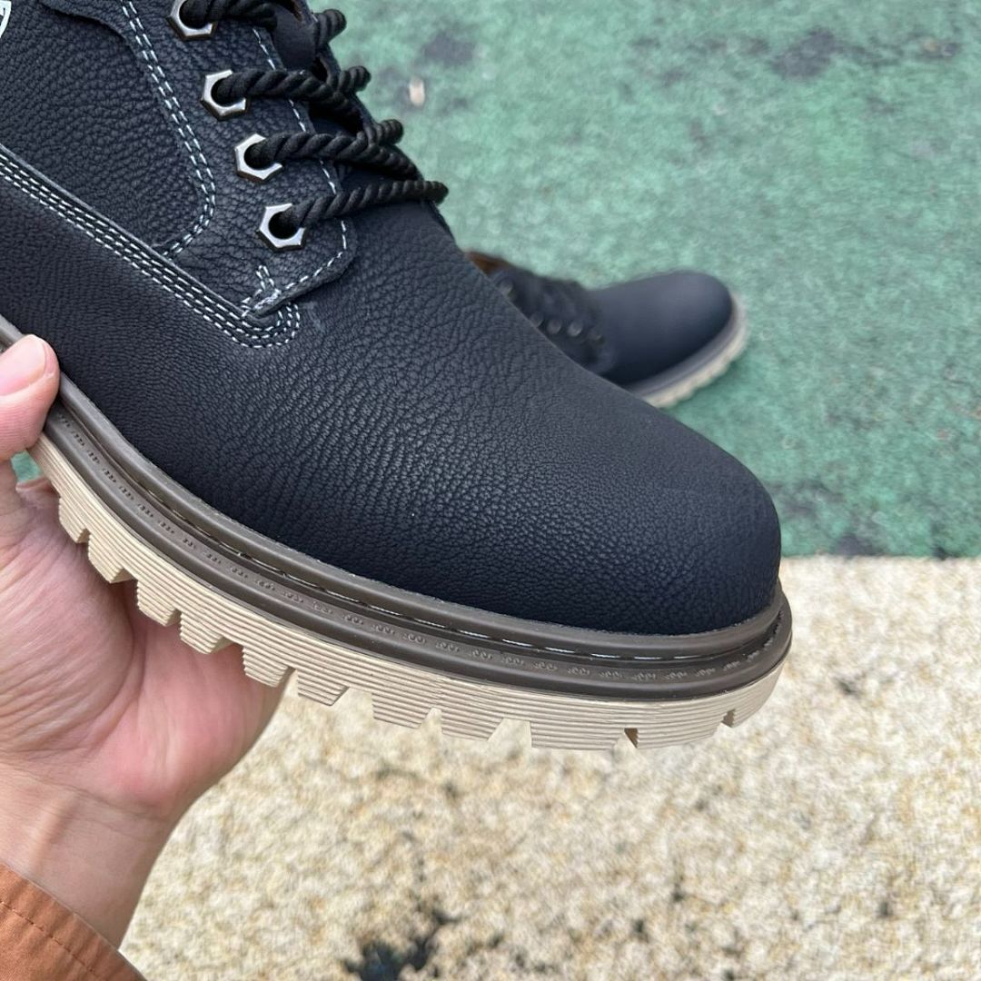 Black Men's Fashion Ankle Boots - Lace-Up Casual & Workwear Footwear with Tan Sole - Image 3