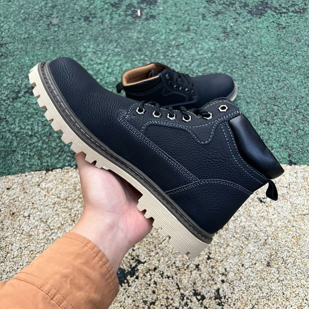Black Men's Fashion Ankle Boots - Lace-Up Casual & Workwear Footwear with Tan Sole - Image 7