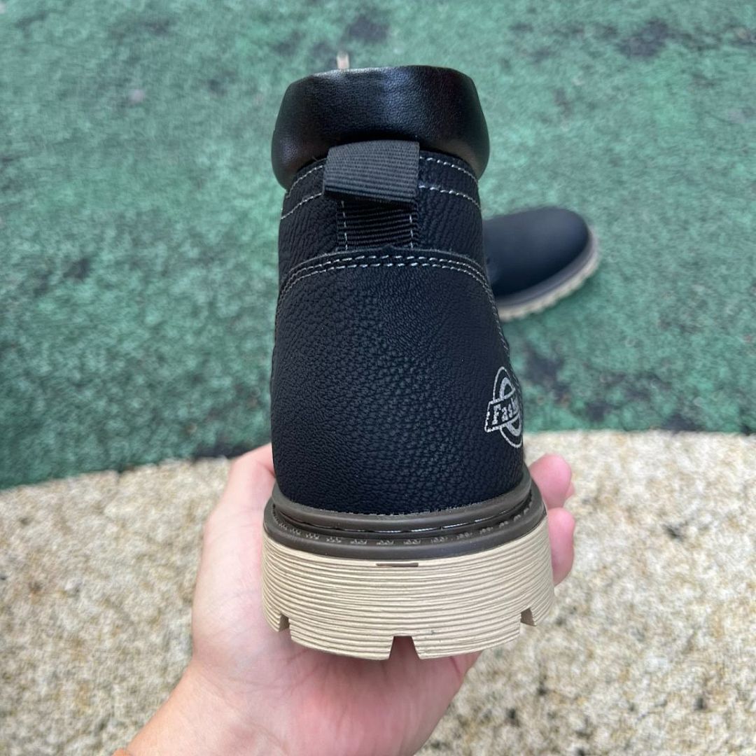 Black Men's Fashion Ankle Boots - Lace-Up Casual & Workwear Footwear with Tan Sole - Image 8