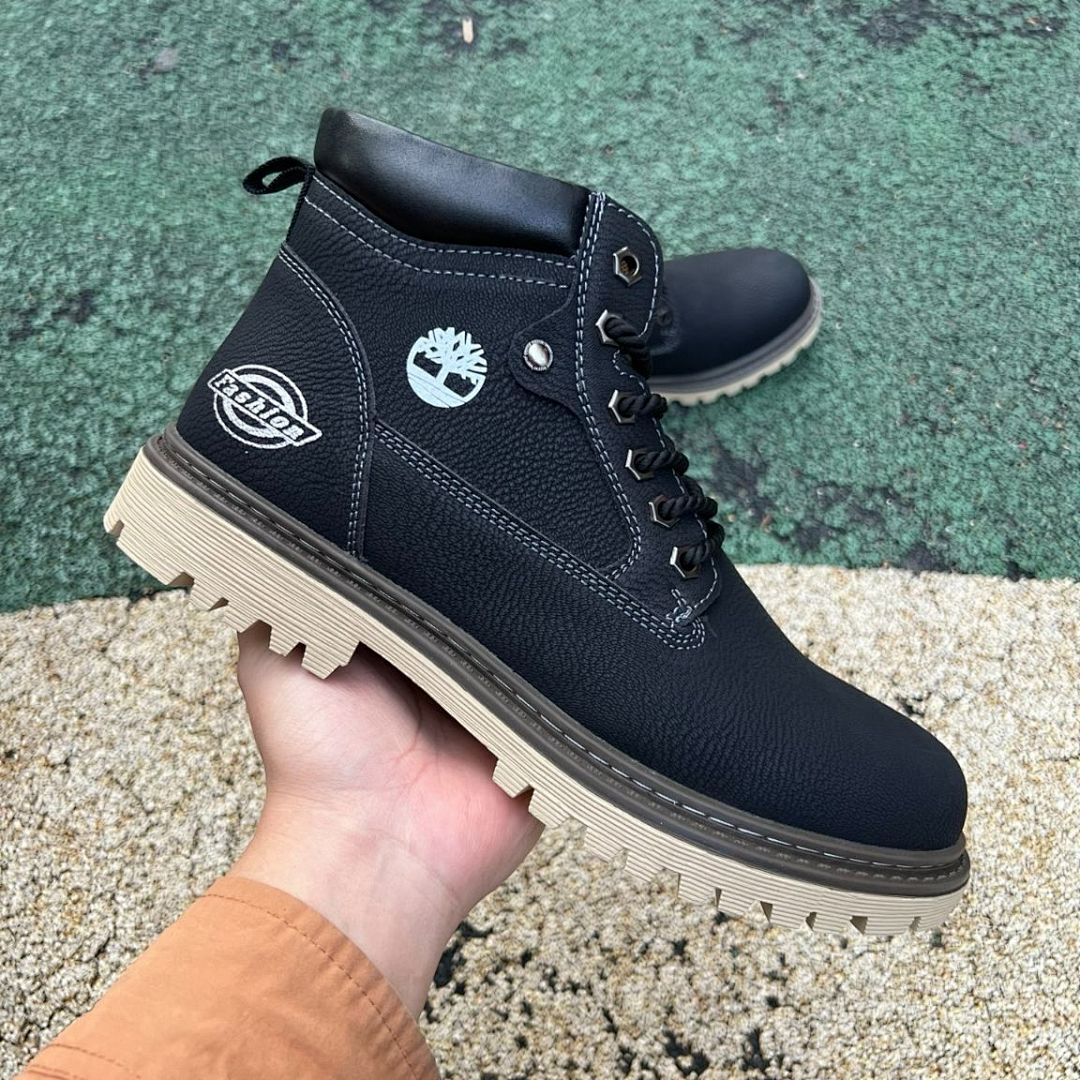 Black Men's Fashion Ankle Boots - Lace-Up Casual & Workwear Footwear with Tan Sole - Image 9