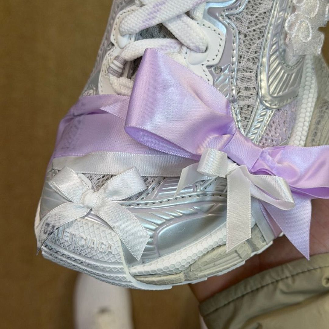 ASICS x Cecilie Bahnsen GEL-Kayano 14 Women's Pure Silver White Purple Iridescent Bows Floral Lace Limited Edition Designer Sneakers Trainers 1203A305-100 - Image 4