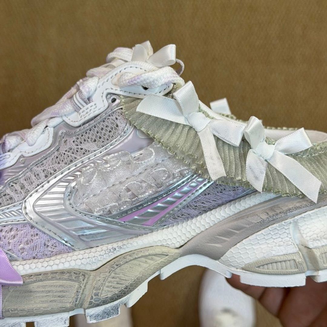 ASICS x Cecilie Bahnsen GEL-Kayano 14 Women's Pure Silver White Purple Iridescent Bows Floral Lace Limited Edition Designer Sneakers Trainers 1203A305-100 - Image 5